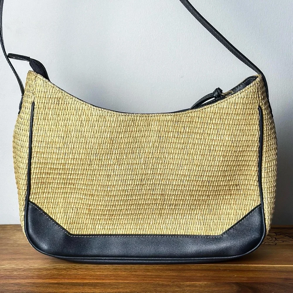 Vintage Etienne Aigner Navy Leather Shoulder Bag: Basketweave Summer Purse - Picture 3 of 7